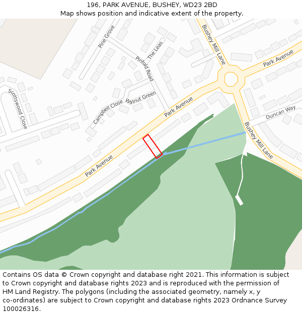 196, PARK AVENUE, BUSHEY, WD23 2BD: Location map and indicative extent of plot