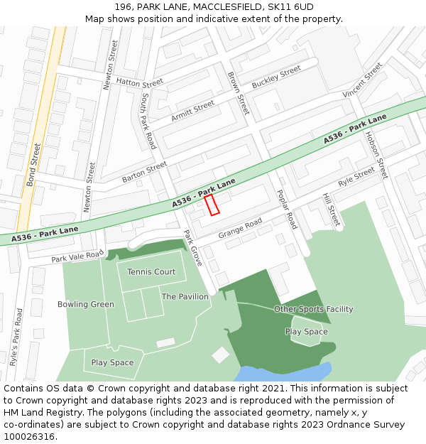 196, PARK LANE, MACCLESFIELD, SK11 6UD: Location map and indicative extent of plot