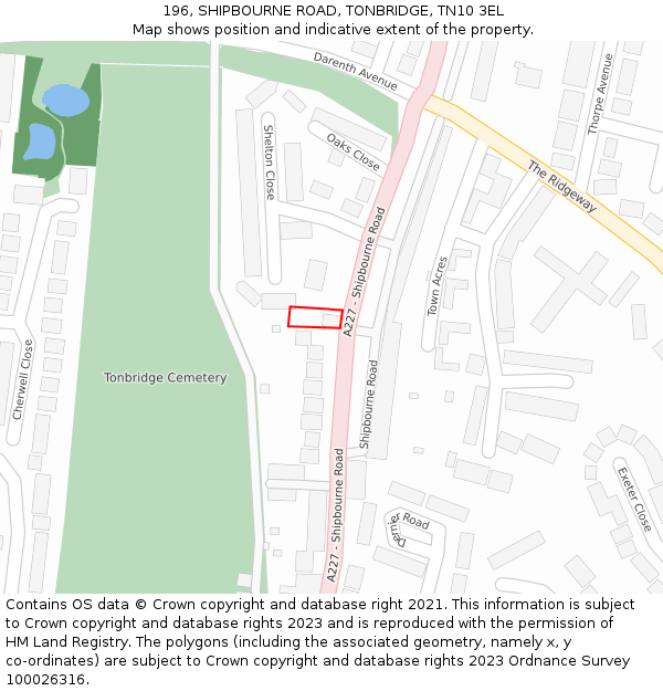 196, SHIPBOURNE ROAD, TONBRIDGE, TN10 3EL: Location map and indicative extent of plot