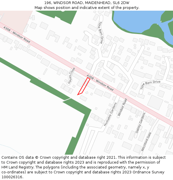 196, WINDSOR ROAD, MAIDENHEAD, SL6 2DW: Location map and indicative extent of plot