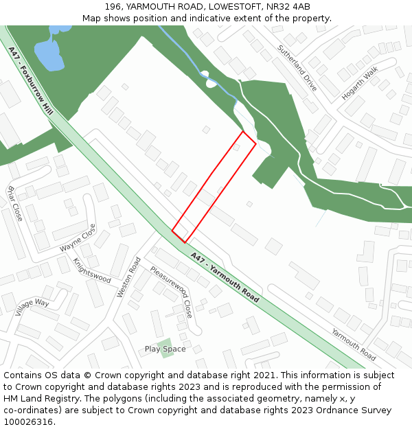196, YARMOUTH ROAD, LOWESTOFT, NR32 4AB: Location map and indicative extent of plot