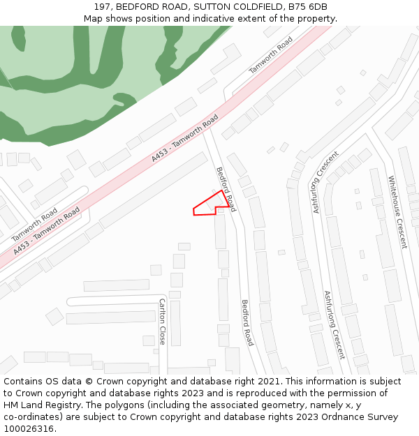 197, BEDFORD ROAD, SUTTON COLDFIELD, B75 6DB: Location map and indicative extent of plot