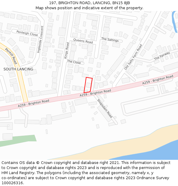197, BRIGHTON ROAD, LANCING, BN15 8JB: Location map and indicative extent of plot
