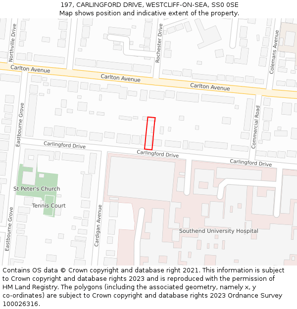 197, CARLINGFORD DRIVE, WESTCLIFF-ON-SEA, SS0 0SE: Location map and indicative extent of plot