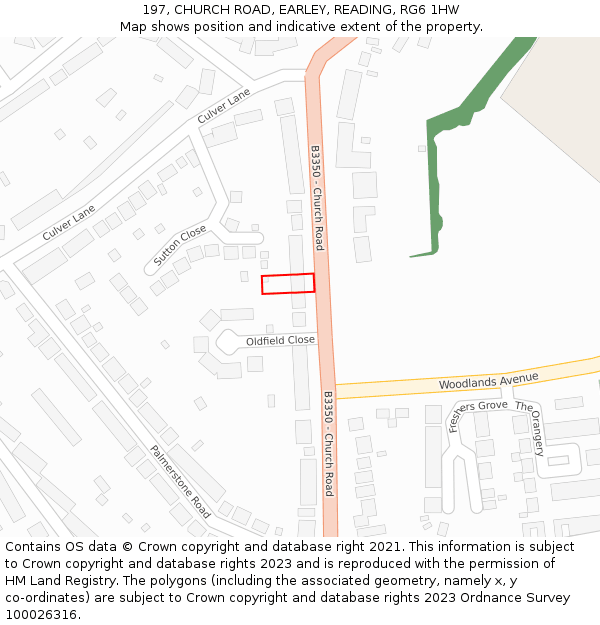 197, CHURCH ROAD, EARLEY, READING, RG6 1HW: Location map and indicative extent of plot