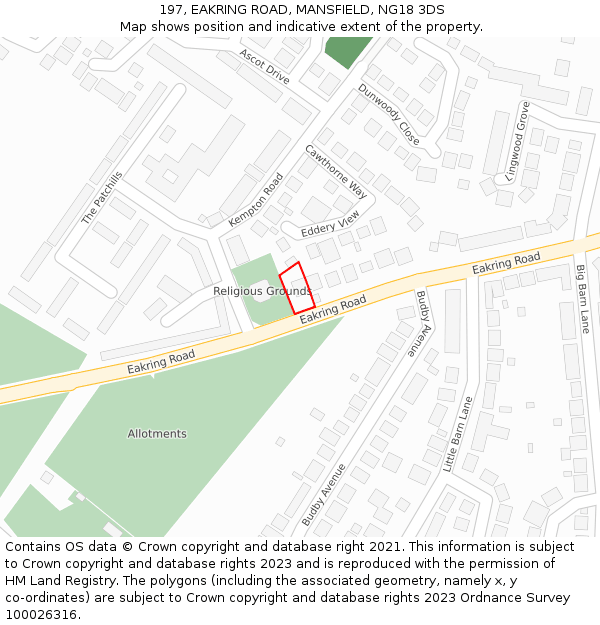 197, EAKRING ROAD, MANSFIELD, NG18 3DS: Location map and indicative extent of plot