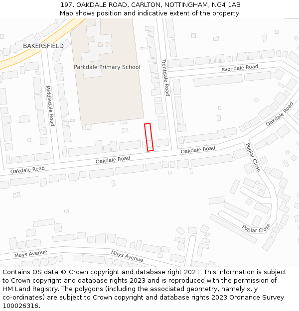 197, OAKDALE ROAD, CARLTON, NOTTINGHAM, NG4 1AB: Location map and indicative extent of plot