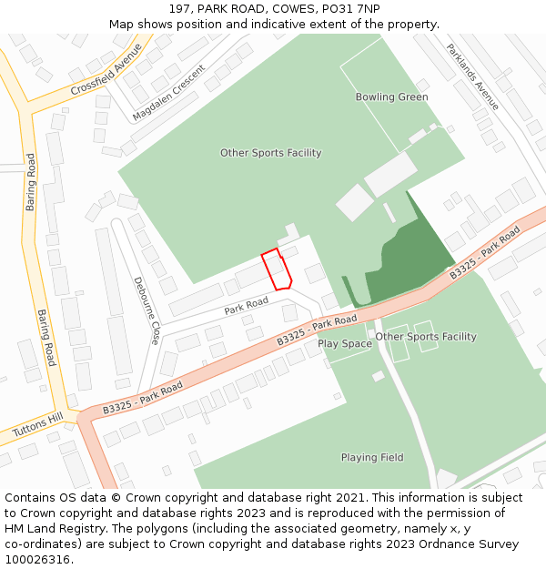 197, PARK ROAD, COWES, PO31 7NP: Location map and indicative extent of plot