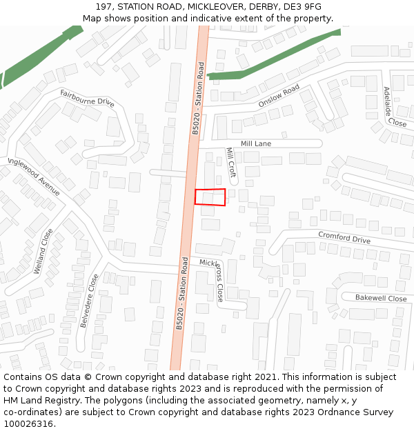 197, STATION ROAD, MICKLEOVER, DERBY, DE3 9FG: Location map and indicative extent of plot