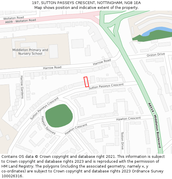 197, SUTTON PASSEYS CRESCENT, NOTTINGHAM, NG8 1EA: Location map and indicative extent of plot