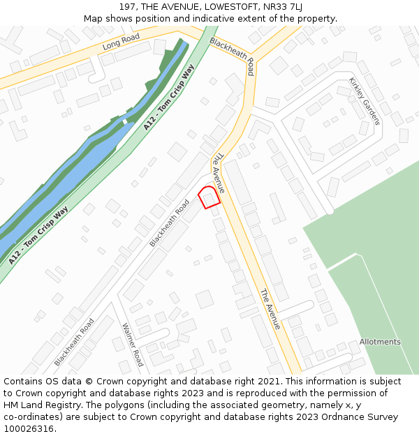 197, THE AVENUE, LOWESTOFT, NR33 7LJ: Location map and indicative extent of plot