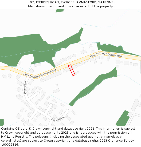 197, TYCROES ROAD, TYCROES, AMMANFORD, SA18 3NS: Location map and indicative extent of plot
