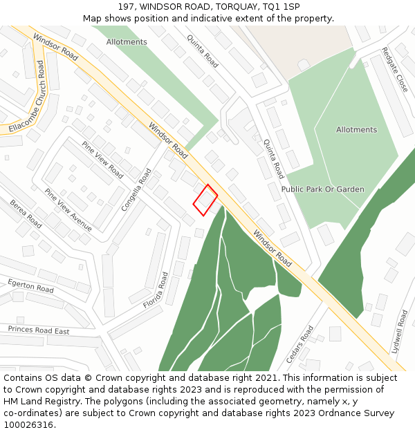197, WINDSOR ROAD, TORQUAY, TQ1 1SP: Location map and indicative extent of plot