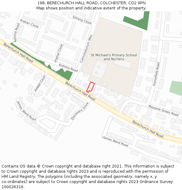 198, BERECHURCH HALL ROAD, COLCHESTER, CO2 9PN: Location map and indicative extent of plot