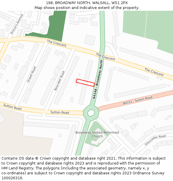 198, BROADWAY NORTH, WALSALL, WS1 2PX: Location map and indicative extent of plot