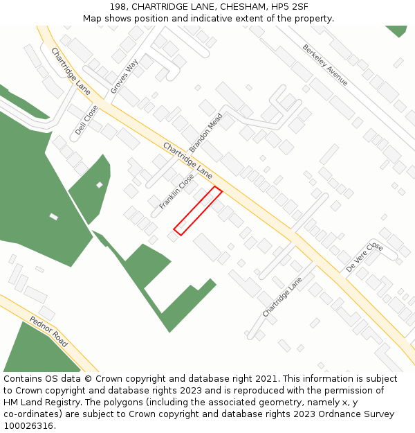 198, CHARTRIDGE LANE, CHESHAM, HP5 2SF: Location map and indicative extent of plot