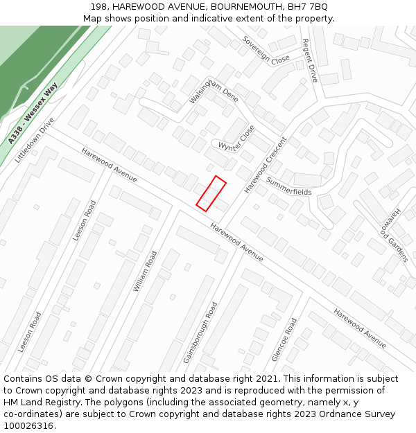 198, HAREWOOD AVENUE, BOURNEMOUTH, BH7 7BQ: Location map and indicative extent of plot