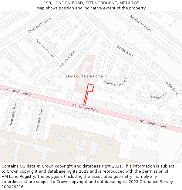 198, LONDON ROAD, SITTINGBOURNE, ME10 1QB: Location map and indicative extent of plot