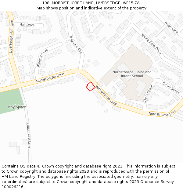 198, NORRISTHORPE LANE, LIVERSEDGE, WF15 7AL: Location map and indicative extent of plot