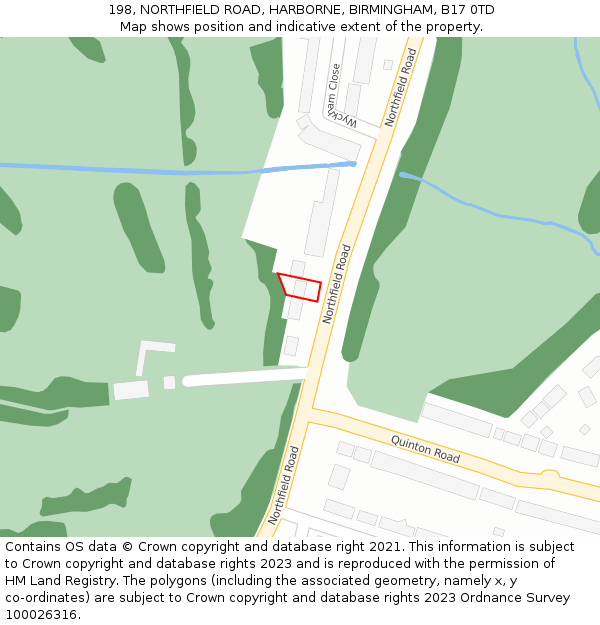 198, NORTHFIELD ROAD, HARBORNE, BIRMINGHAM, B17 0TD: Location map and indicative extent of plot