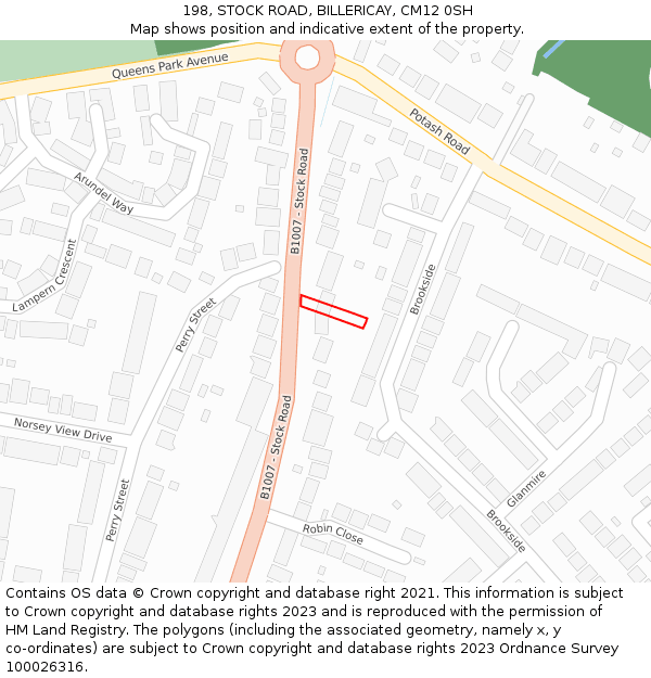198, STOCK ROAD, BILLERICAY, CM12 0SH: Location map and indicative extent of plot