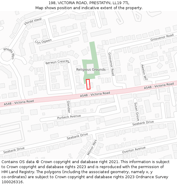 198, VICTORIA ROAD, PRESTATYN, LL19 7TL: Location map and indicative extent of plot