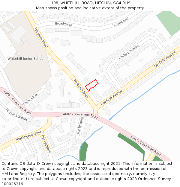 198, WHITEHILL ROAD, HITCHIN, SG4 9HY: Location map and indicative extent of plot