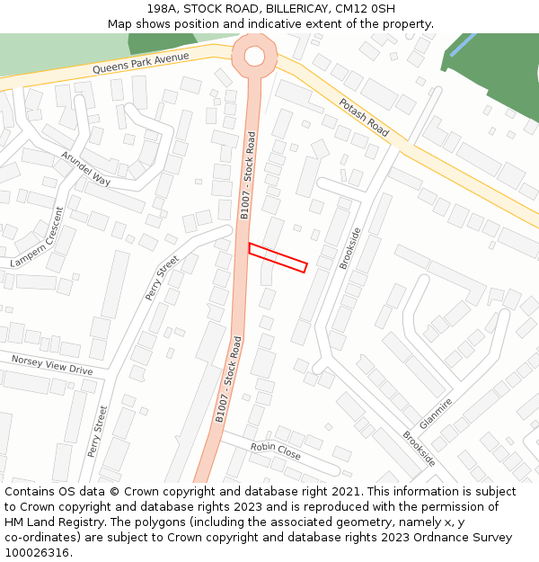 198A, STOCK ROAD, BILLERICAY, CM12 0SH: Location map and indicative extent of plot