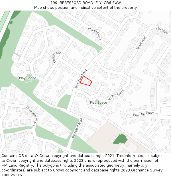 199, BERESFORD ROAD, ELY, CB6 3WW: Location map and indicative extent of plot