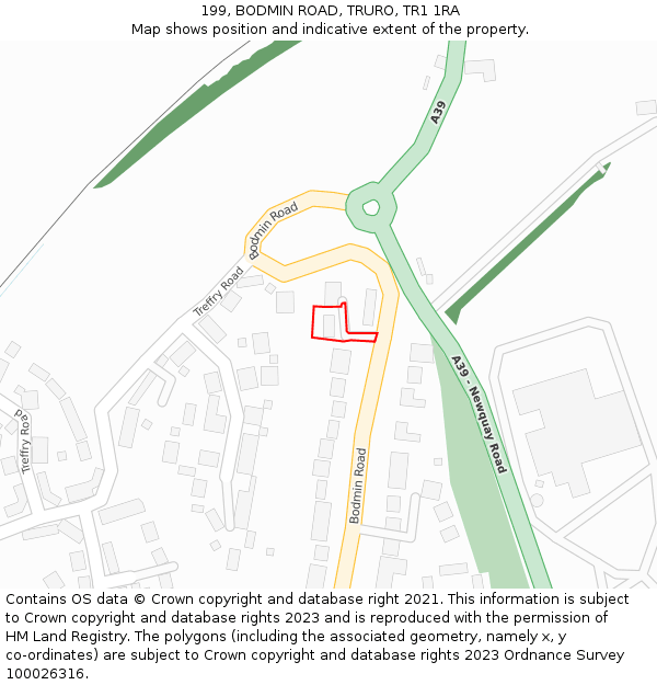 199, BODMIN ROAD, TRURO, TR1 1RA: Location map and indicative extent of plot