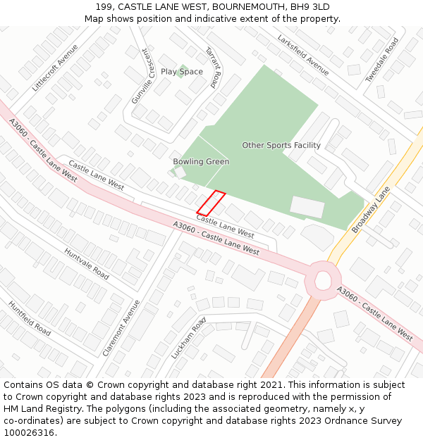 199, CASTLE LANE WEST, BOURNEMOUTH, BH9 3LD: Location map and indicative extent of plot