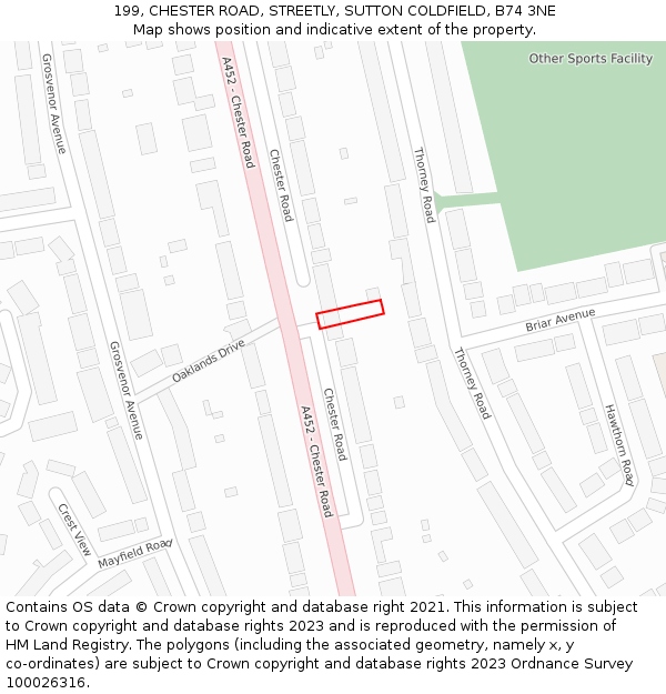 199, CHESTER ROAD, STREETLY, SUTTON COLDFIELD, B74 3NE: Location map and indicative extent of plot