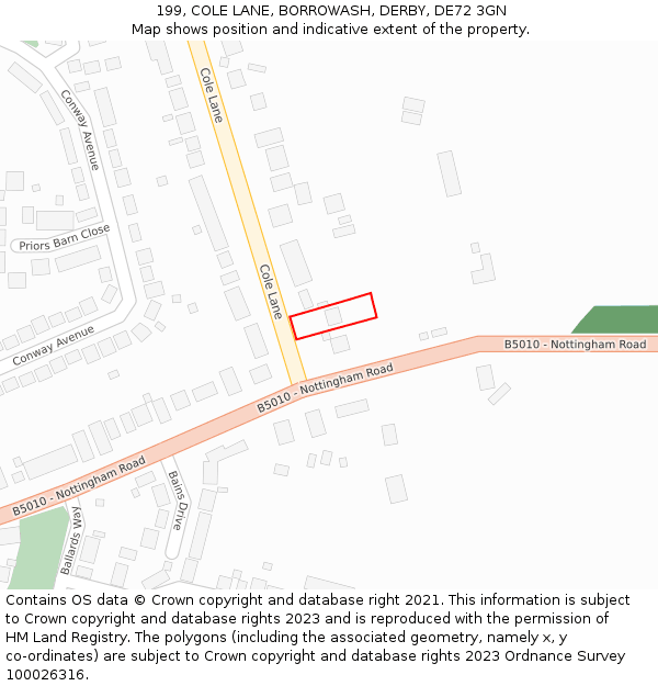 199, COLE LANE, BORROWASH, DERBY, DE72 3GN: Location map and indicative extent of plot