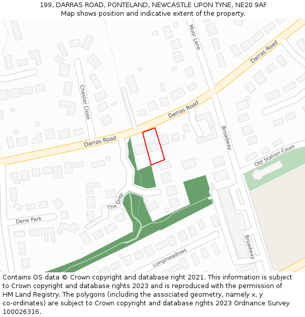 199, DARRAS ROAD, PONTELAND, NEWCASTLE UPON TYNE, NE20 9AF: Location map and indicative extent of plot