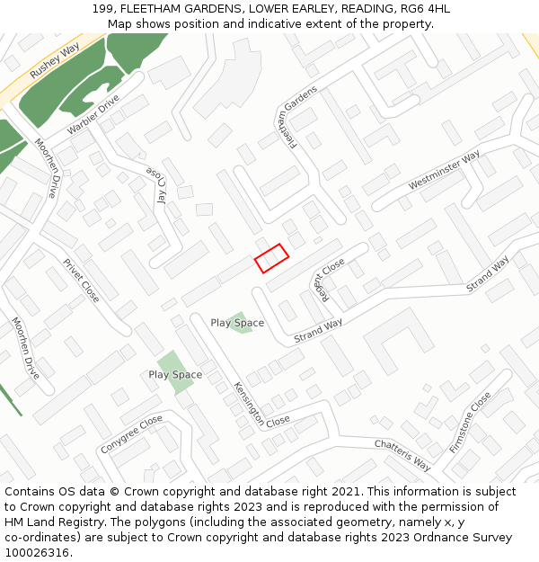 199, FLEETHAM GARDENS, LOWER EARLEY, READING, RG6 4HL: Location map and indicative extent of plot
