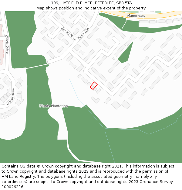 199, HATFIELD PLACE, PETERLEE, SR8 5TA: Location map and indicative extent of plot