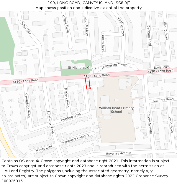 199, LONG ROAD, CANVEY ISLAND, SS8 0JE: Location map and indicative extent of plot