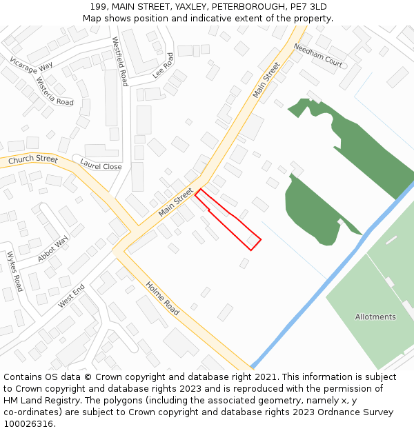 199, MAIN STREET, YAXLEY, PETERBOROUGH, PE7 3LD: Location map and indicative extent of plot