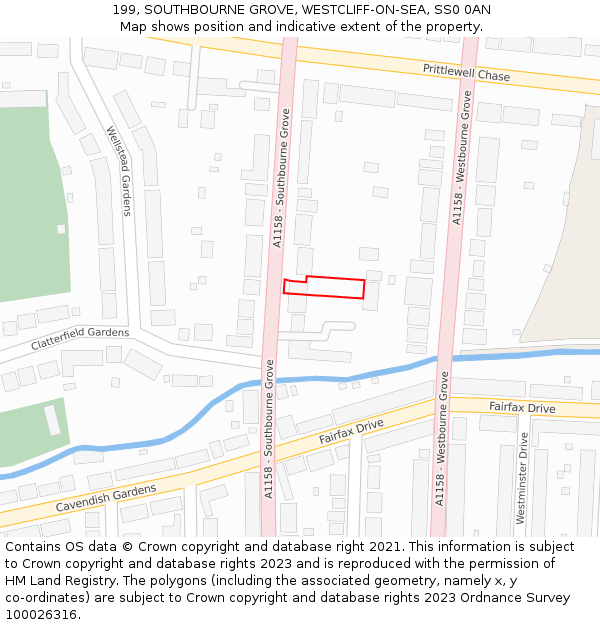 199, SOUTHBOURNE GROVE, WESTCLIFF-ON-SEA, SS0 0AN: Location map and indicative extent of plot