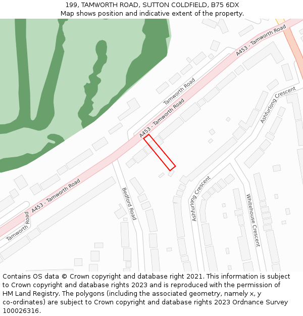 199, TAMWORTH ROAD, SUTTON COLDFIELD, B75 6DX: Location map and indicative extent of plot