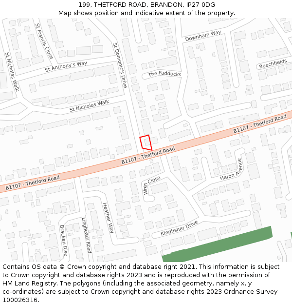 199, THETFORD ROAD, BRANDON, IP27 0DG: Location map and indicative extent of plot