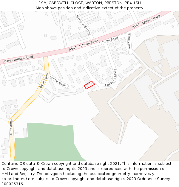 19A, CARDWELL CLOSE, WARTON, PRESTON, PR4 1SH: Location map and indicative extent of plot