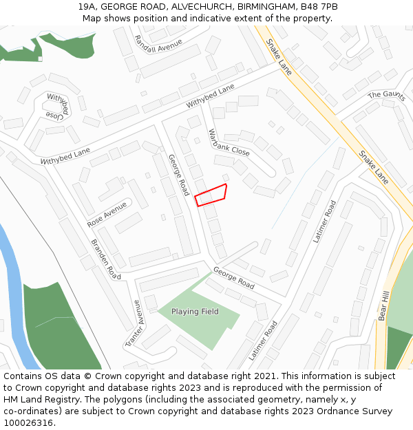 19A, GEORGE ROAD, ALVECHURCH, BIRMINGHAM, B48 7PB: Location map and indicative extent of plot