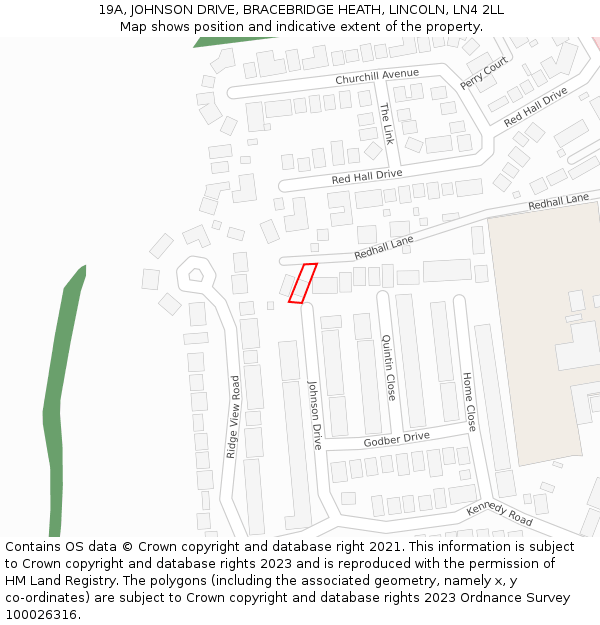 19A, JOHNSON DRIVE, BRACEBRIDGE HEATH, LINCOLN, LN4 2LL: Location map and indicative extent of plot