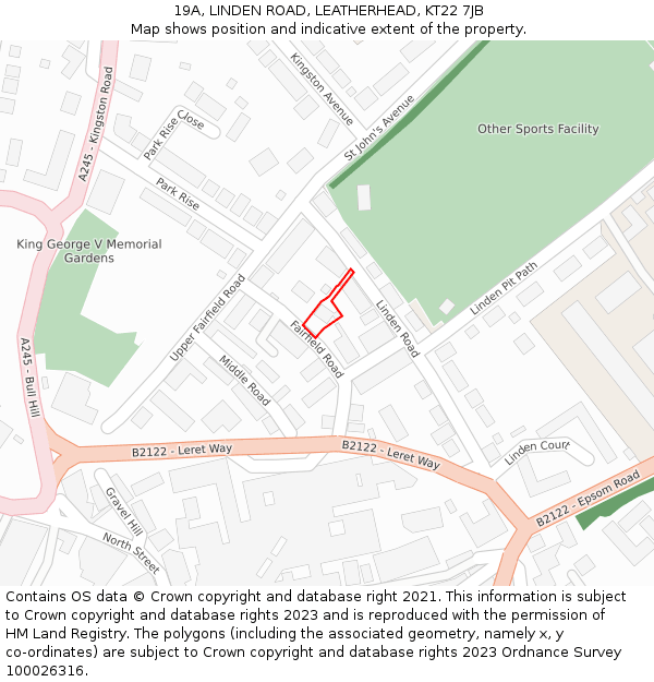 19A, LINDEN ROAD, LEATHERHEAD, KT22 7JB: Location map and indicative extent of plot