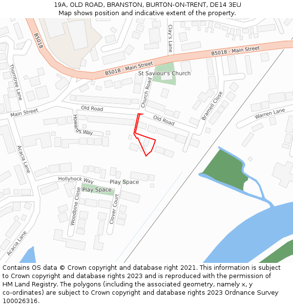 19A, OLD ROAD, BRANSTON, BURTON-ON-TRENT, DE14 3EU: Location map and indicative extent of plot