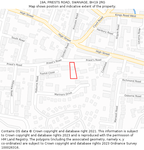 19A, PRIESTS ROAD, SWANAGE, BH19 2RG: Location map and indicative extent of plot