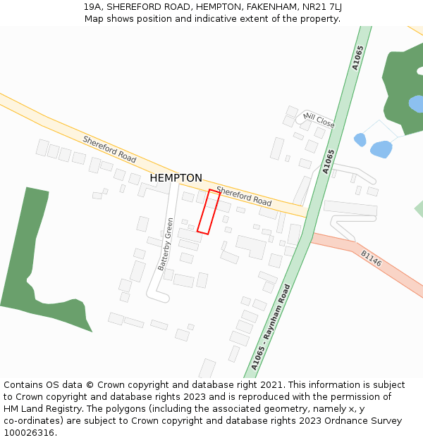 19A, SHEREFORD ROAD, HEMPTON, FAKENHAM, NR21 7LJ: Location map and indicative extent of plot