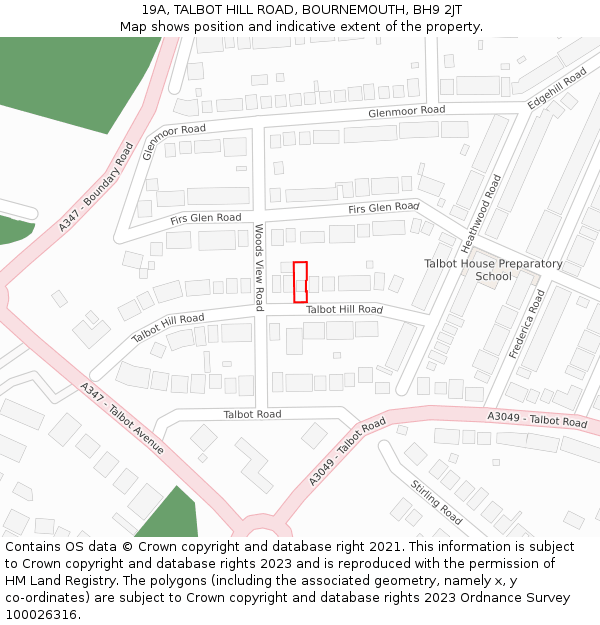 19A, TALBOT HILL ROAD, BOURNEMOUTH, BH9 2JT: Location map and indicative extent of plot
