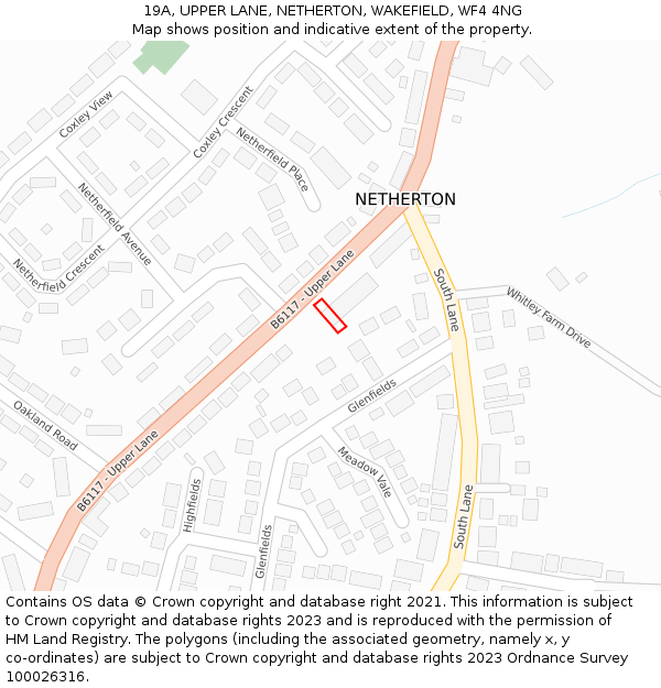 19A, UPPER LANE, NETHERTON, WAKEFIELD, WF4 4NG: Location map and indicative extent of plot